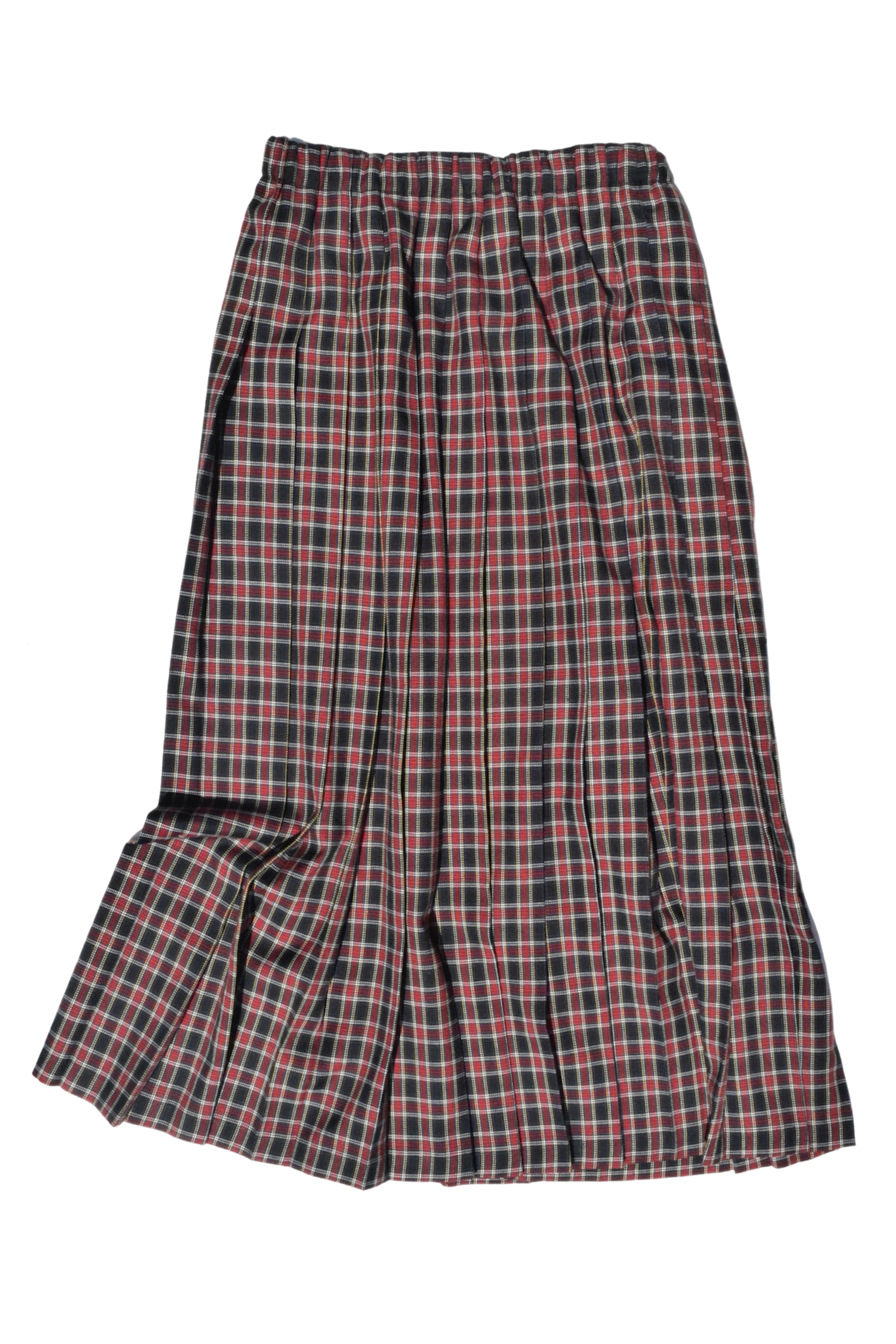 Vintage 90s Red Plaid Pleated Midi Elastic Waist Skirt 