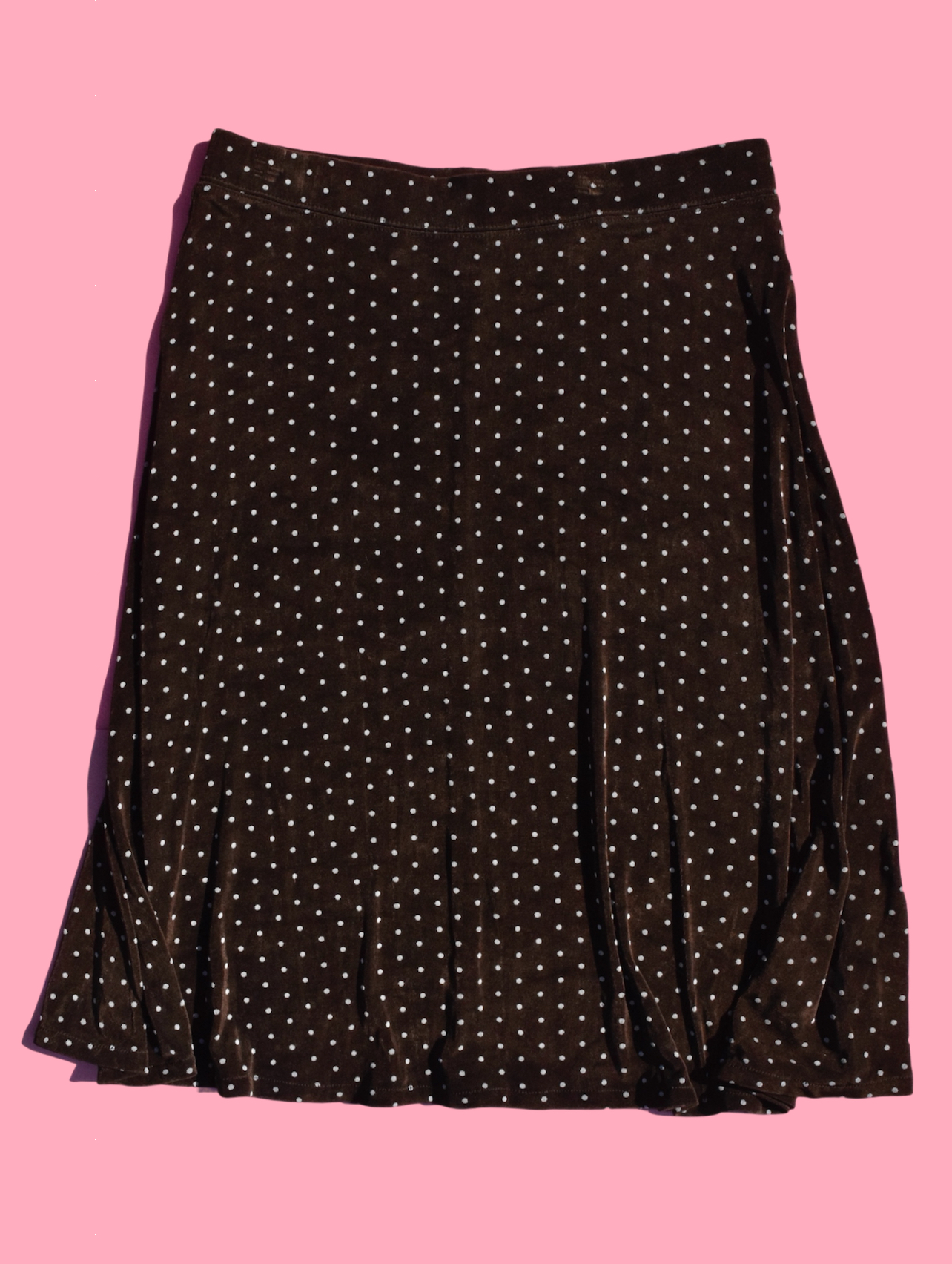 2000s Slinky Brown Polka Dot Skirt & Top Set