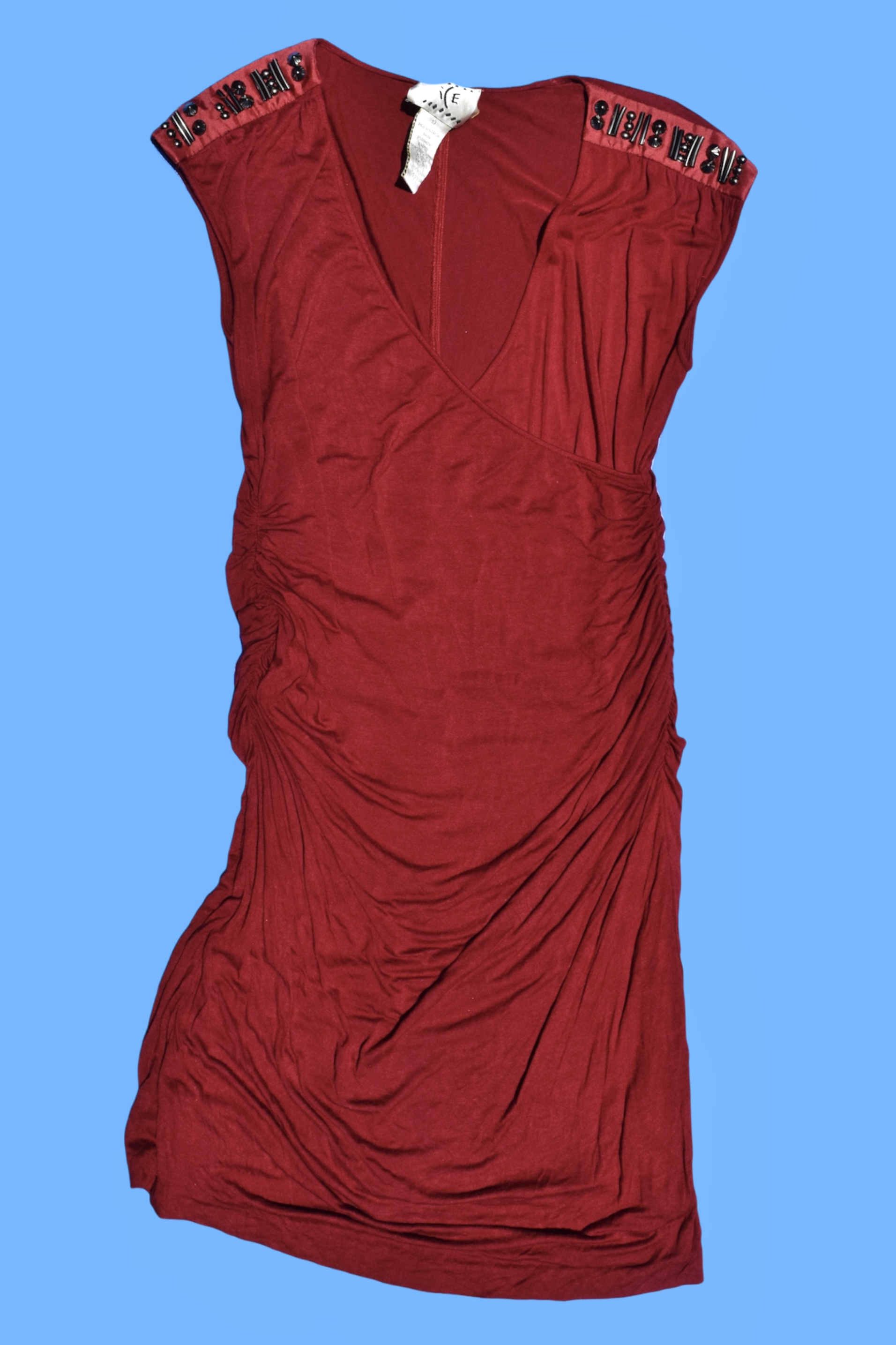 2010 Studded Shoulder Ruched Bodycon Dress 