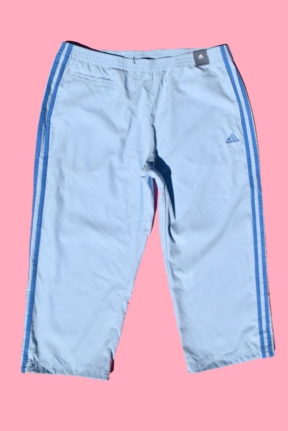 Adidas Light Blue Three-Stripe Athletic Capri Pants