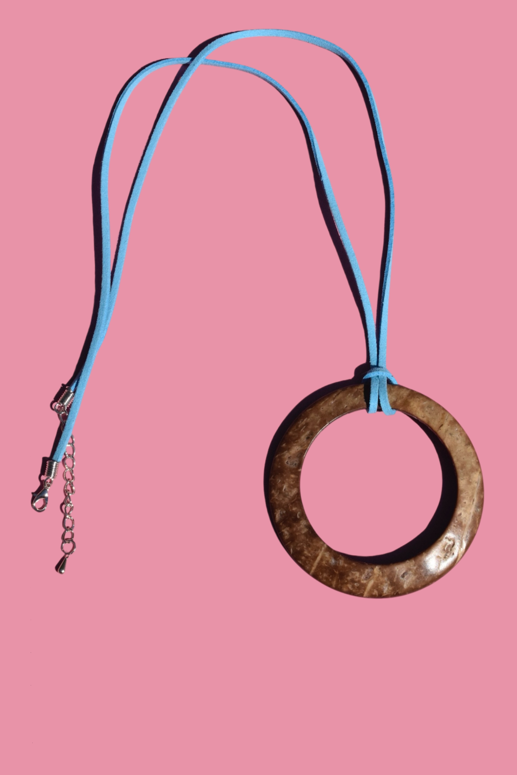 Natural Wood Circle Pendant Necklace