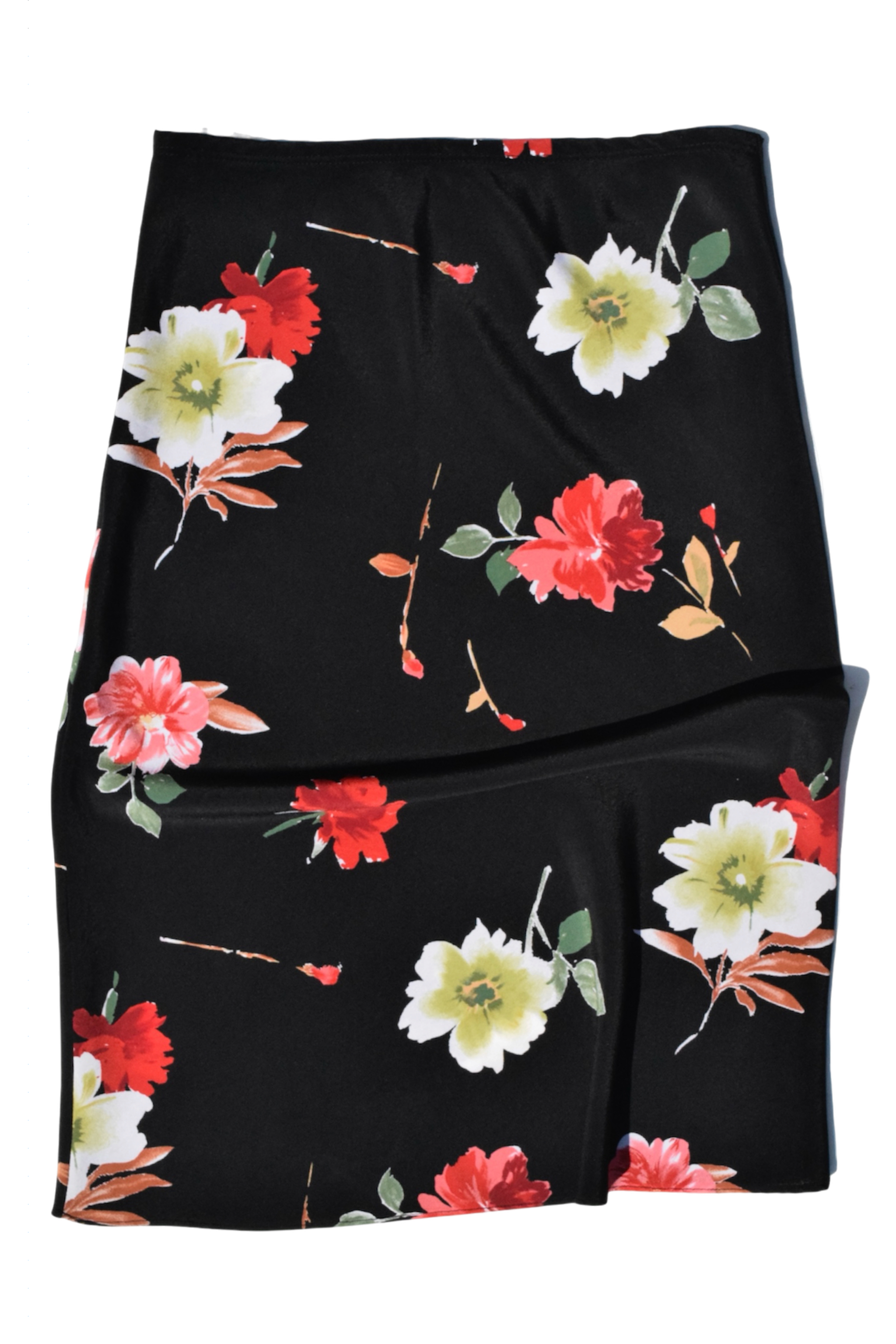 Vintage 90s Black Floral Midi Skirt