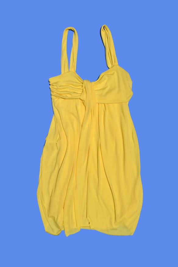 2000s Yellow Sleeveless Draped Mini Dress