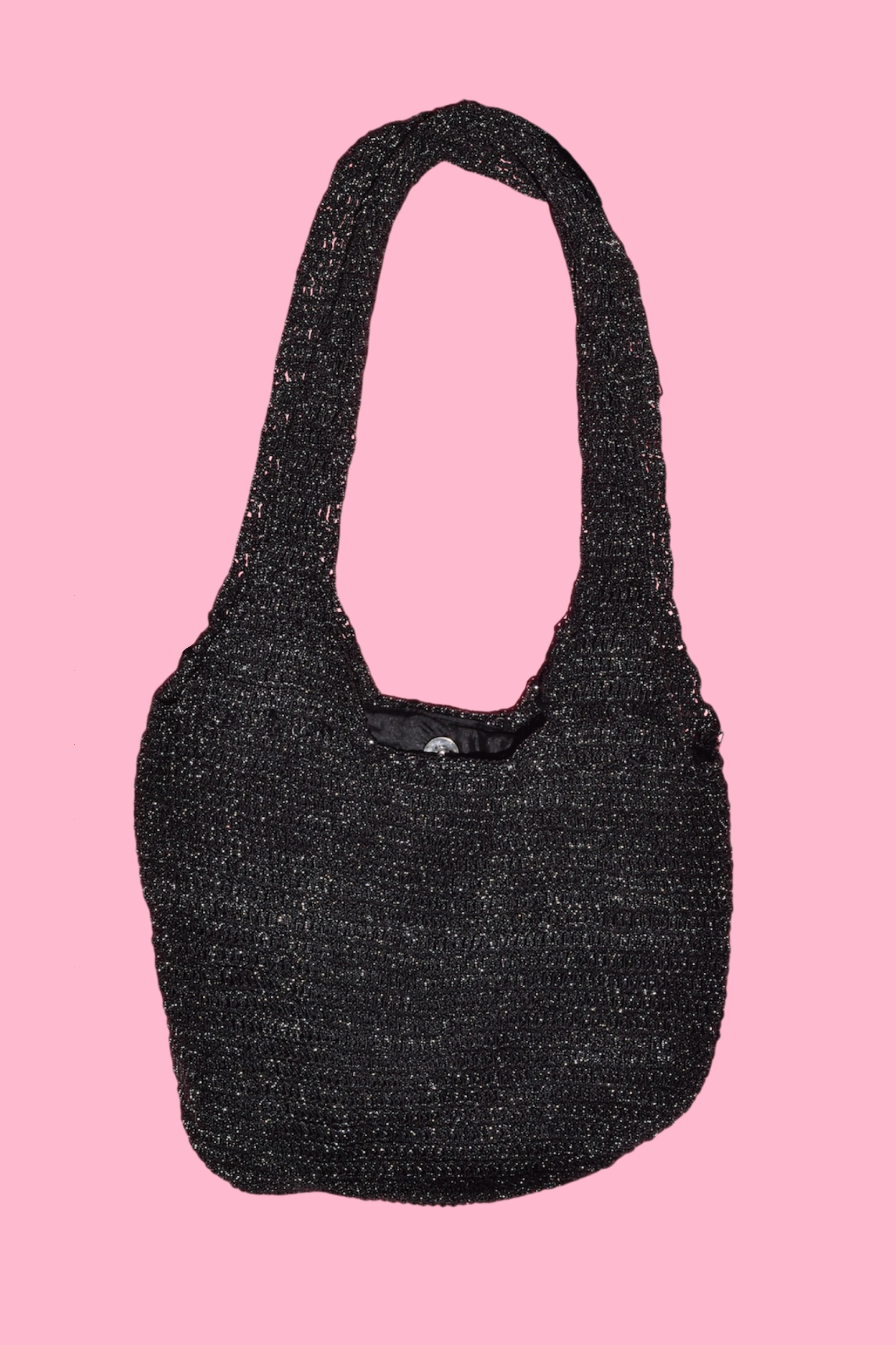 Late 90s Early 2000s Metallic Knit Slouchy Crochet Hobo Shoulder Bag