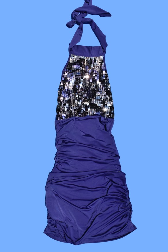 2000s Ruched Sequenced Mini Halter Dress