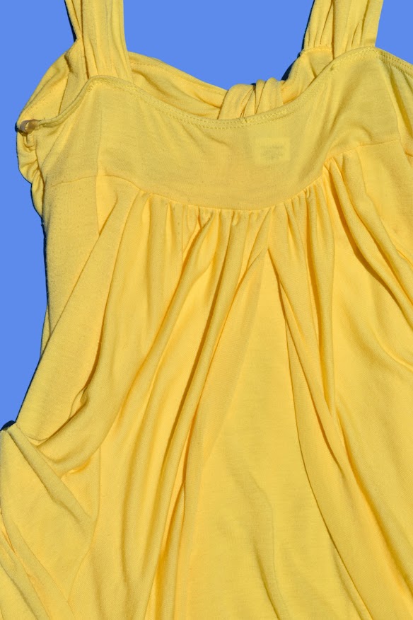 2000s Yellow Sleeveless Draped Mini Dress