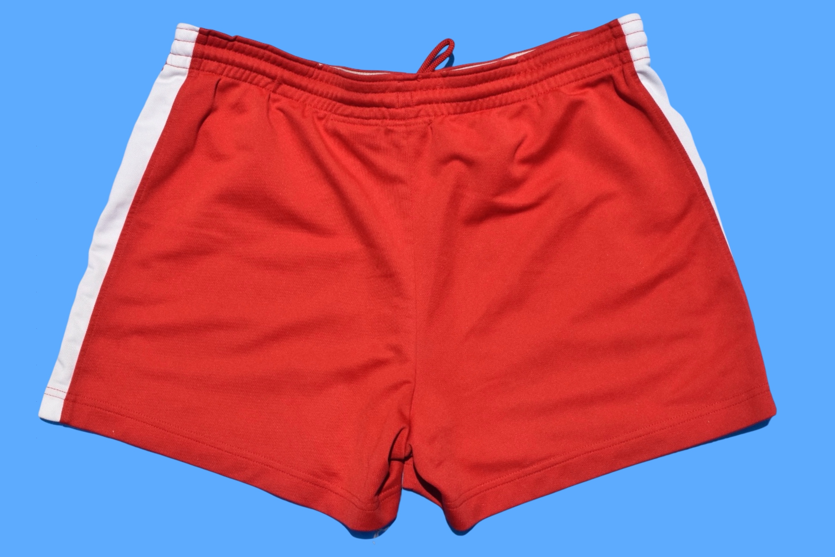 2007 Nike Red Athletic White Side Stripes Spellout Logo Shorts
