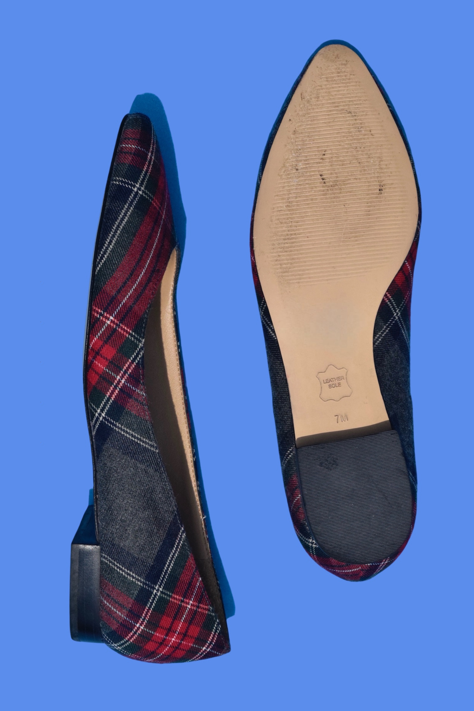Vintage 90s Plaid Pointed Toe Flats 7M