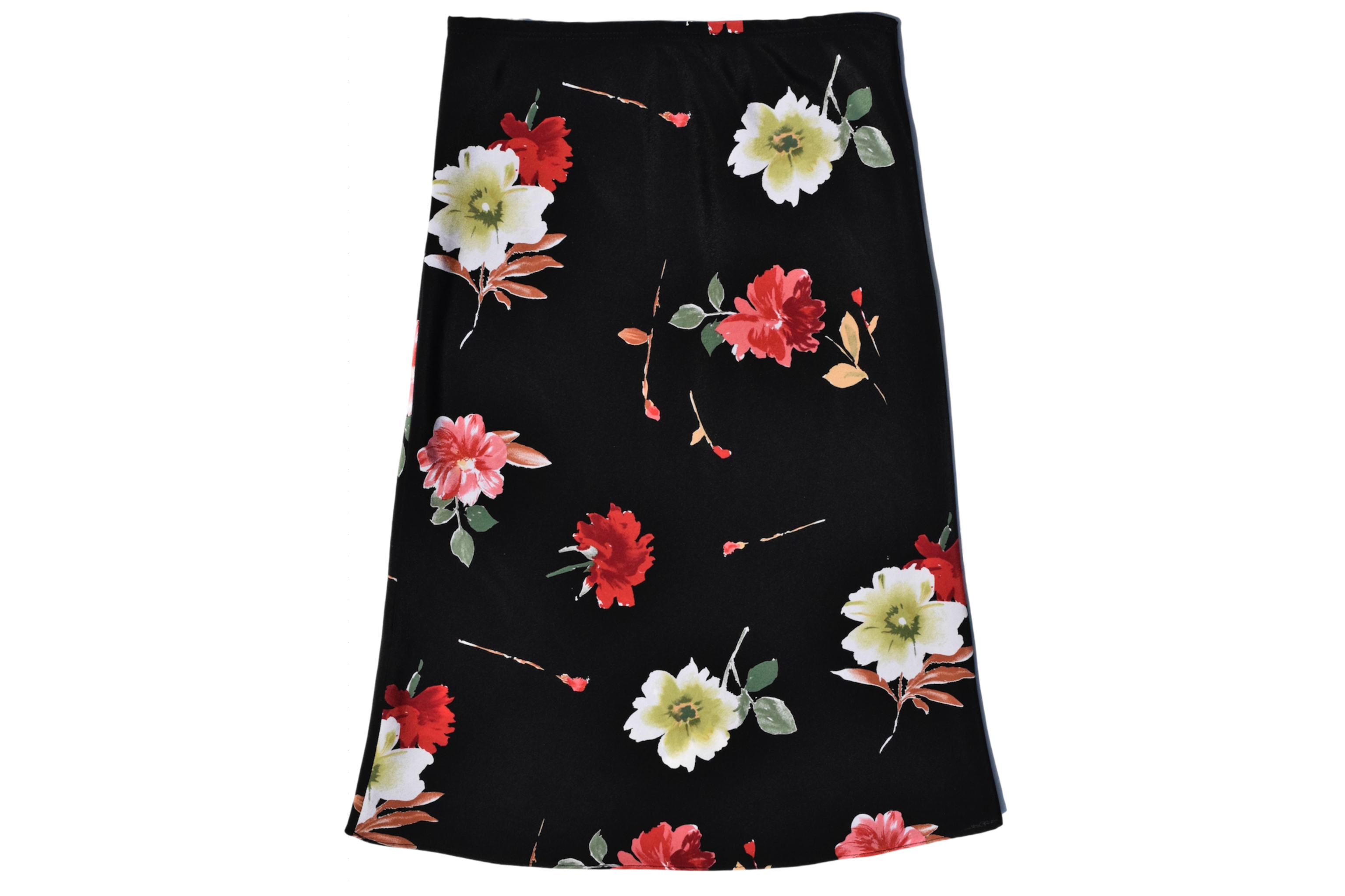 Vintage 90s Black Floral Midi Skirt