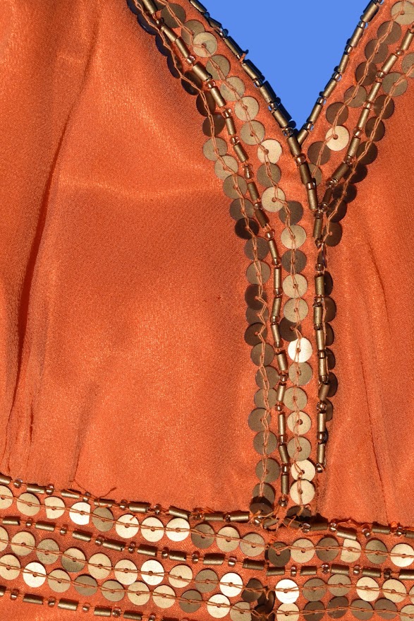 2000s Orange Silk Sequin Halter Dress