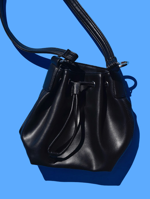 Black Leather Bucket Bag