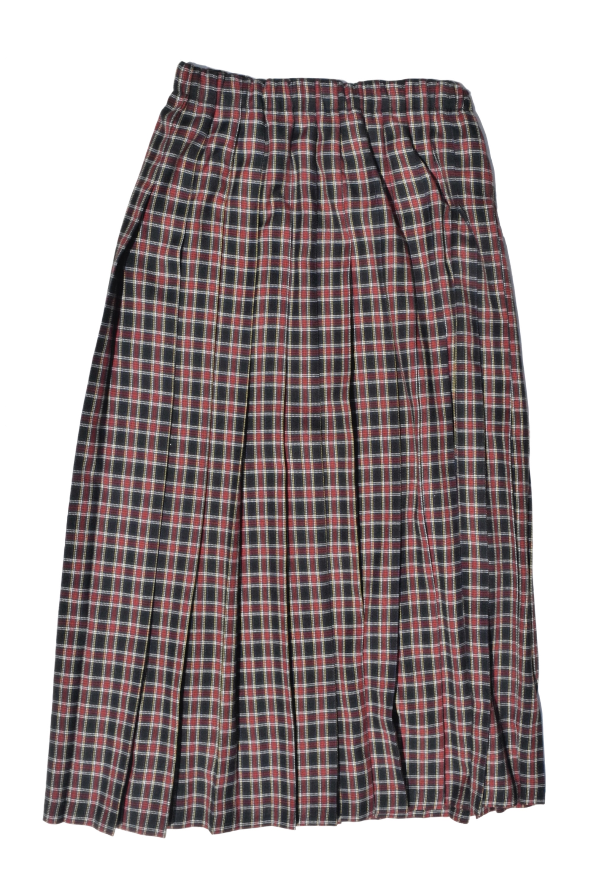 Vintage 90s Red Plaid Pleated Midi Elastic Waist Skirt 