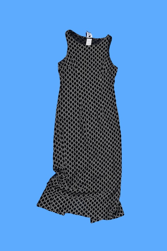 90s Vintage Black and White Knitted Mesh Maxi Dress