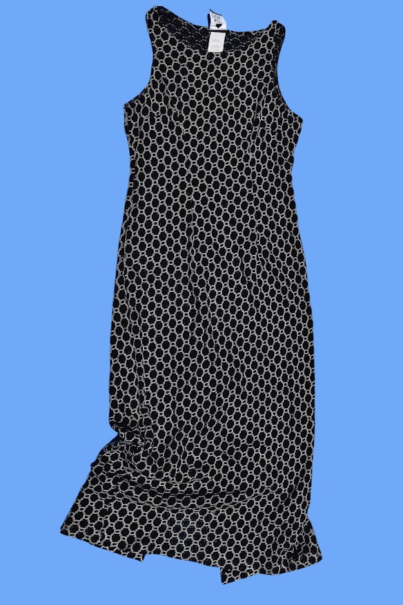 90s Vintage Black and White Knitted Mesh Maxi Dress