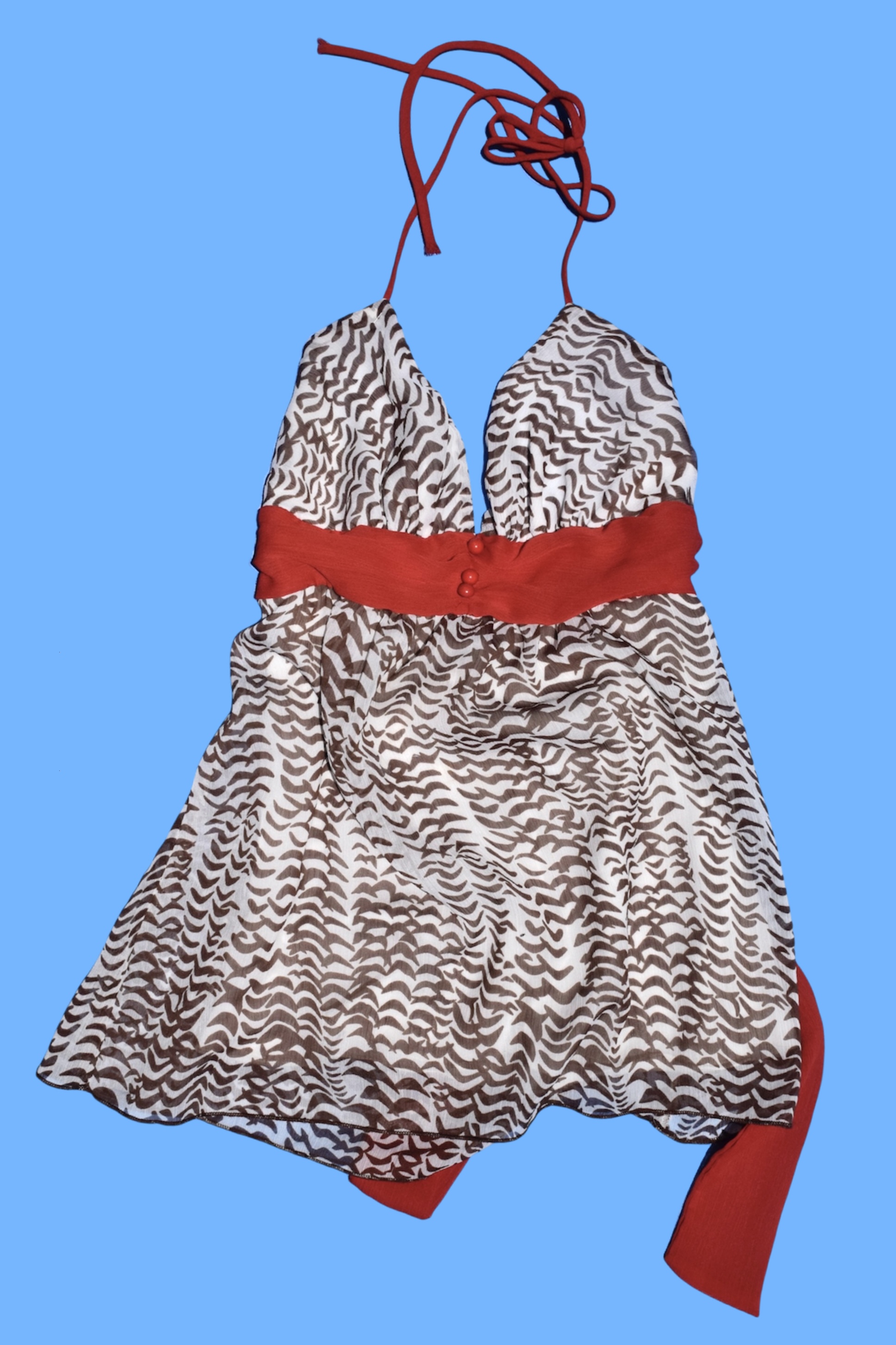 Y2K 2000s Boho Indie Sleaze Zebra Print Halter Babydoll Top 