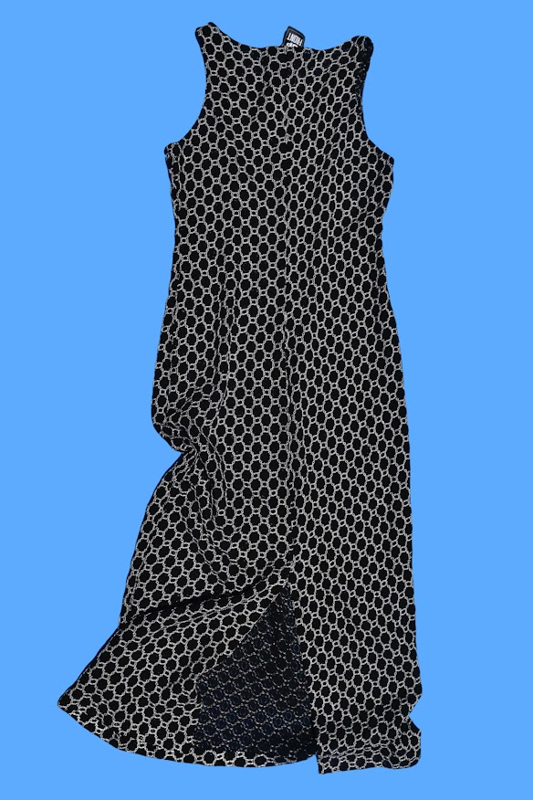 90s Vintage Black and White Knitted Mesh Maxi Dress