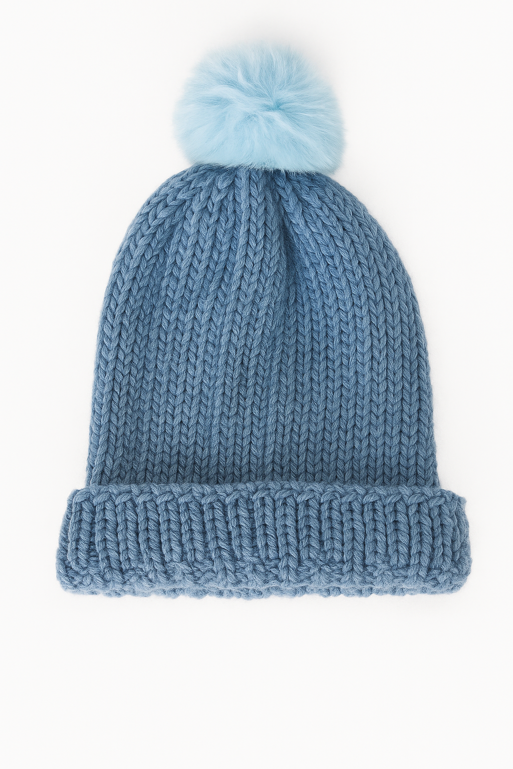 Blue Knit Pom-Pom Beanie