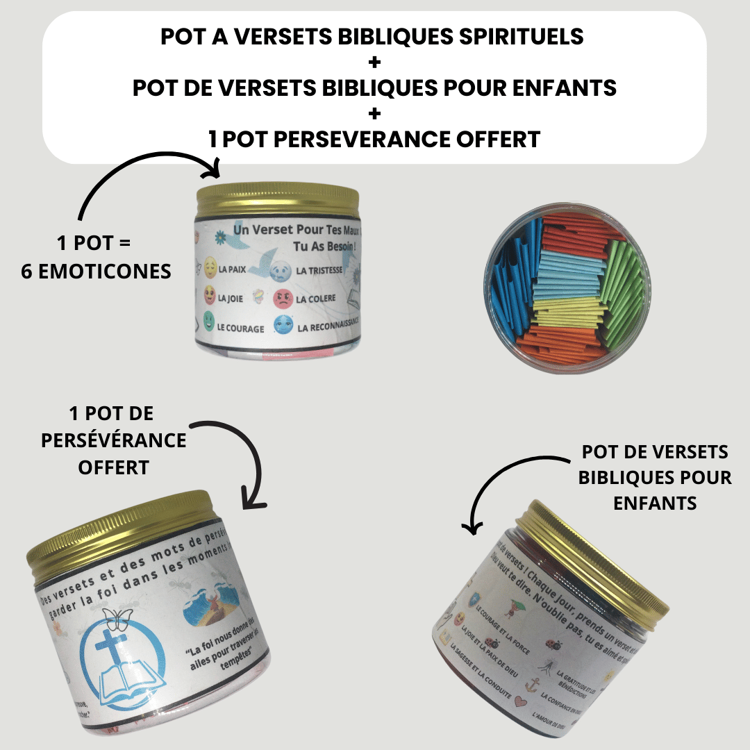 Pack de 3 pots à Versets Bibliques Spirituels pour la  famille 🎁