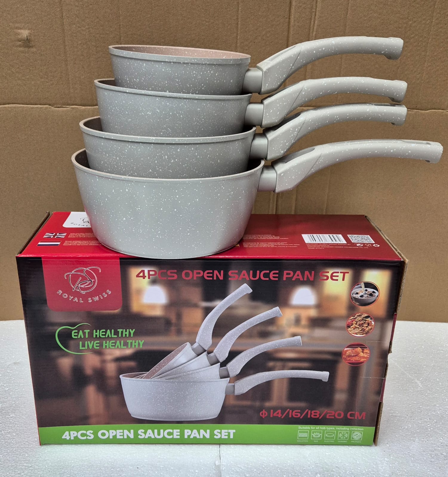 Set de 4 casseroles Beige en pierre 14/16/18/20cm RS