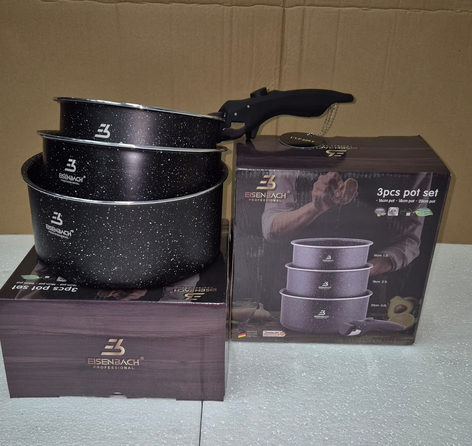 Set de 3 Casseroles 1 poignet amovible 16/18/20cm RB