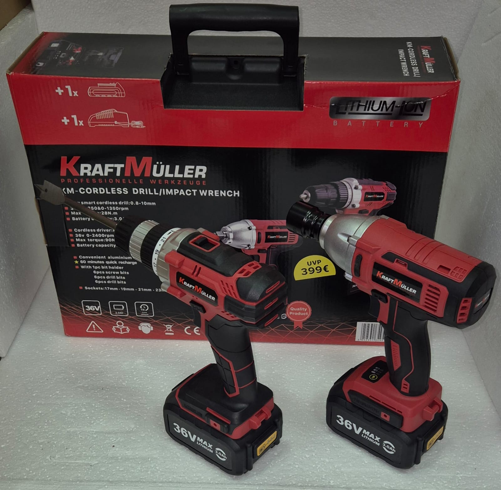 Coffret Visseuse 36V + clé à choc 36V rouge KRAFT MULLER