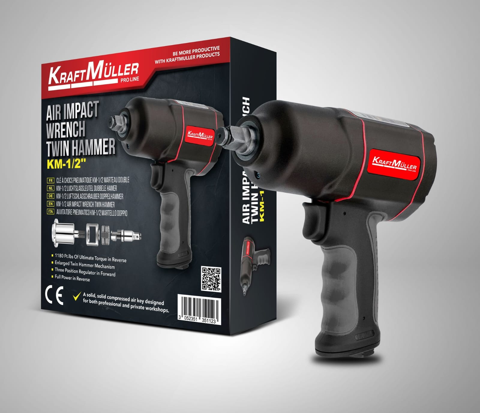 Clé à choc pneumatique KM-1/2 Kraft Muller 1500Nm