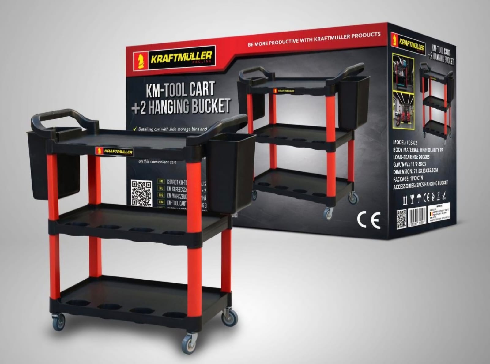 Chariot d'atelier 3 étages + 2 paniers de rangement Kraft Muller