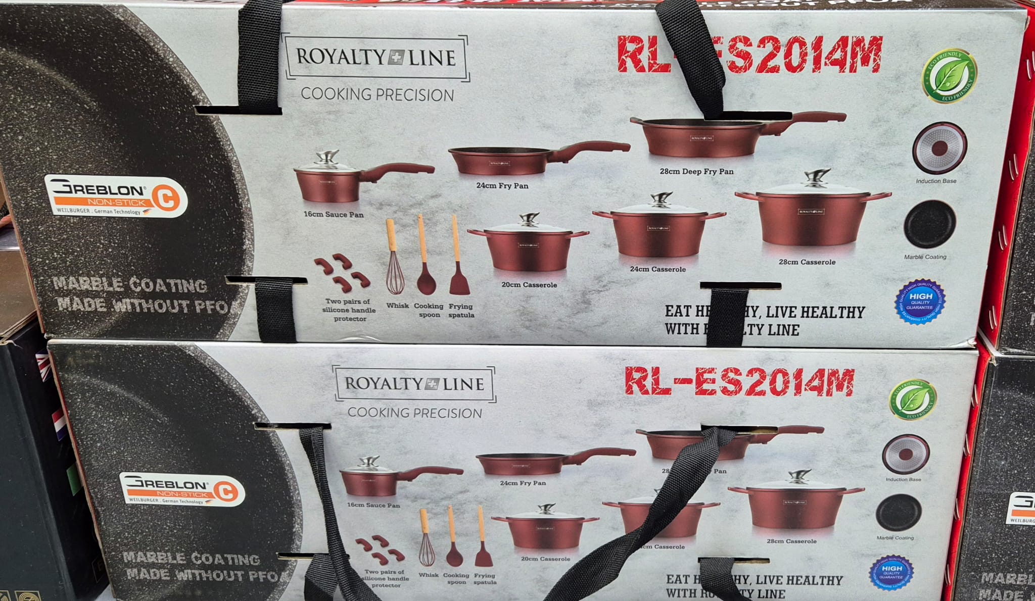 Batterie de cuisine 17 pièces poignets amovible rouge et noir ROYALTY LINE