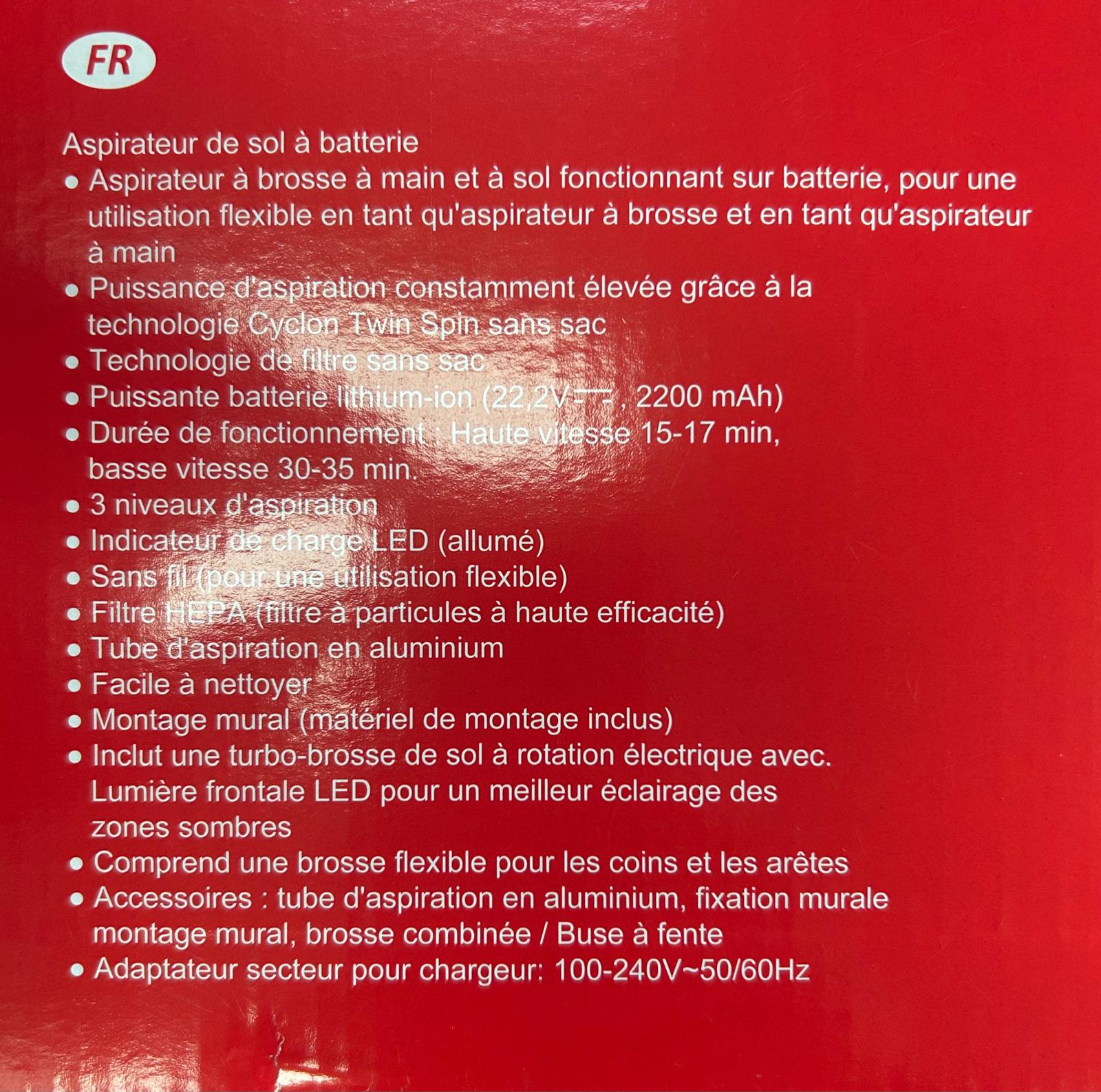 Aspirateur sans fil 3 EN 1 Rouge ROYALTY LINE