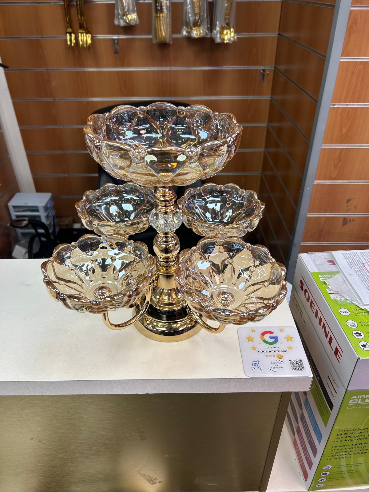 Présentoir Doré en verre 