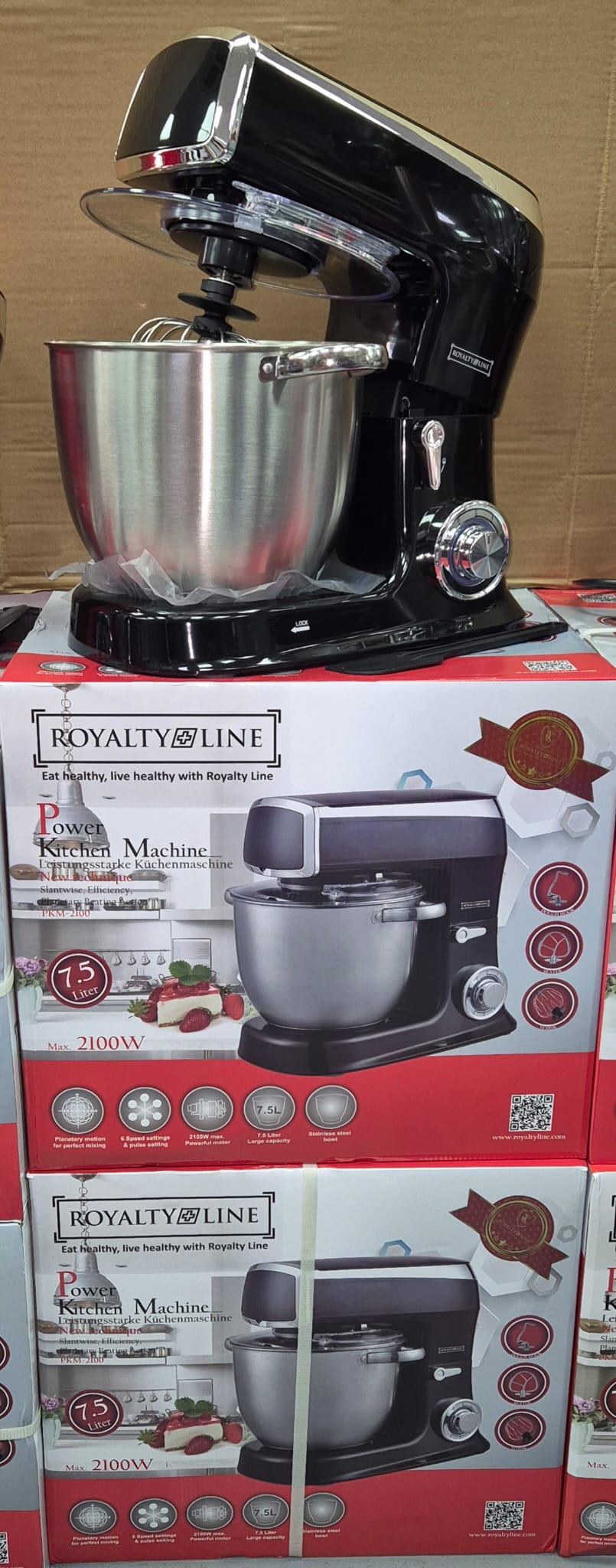 Robot Pétrin 3 têtes 7.5L Noir 2100W ROYALTY LINE