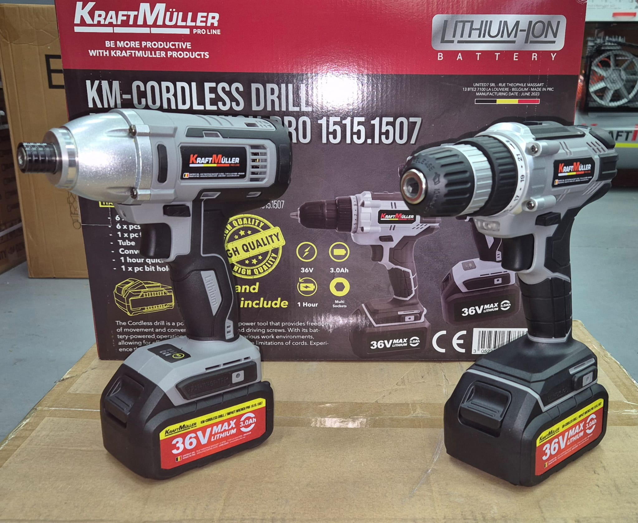 Coffret double 1 visseuses 36V + 1 visseuse à percutions Grise 36V KRAFT MULLER