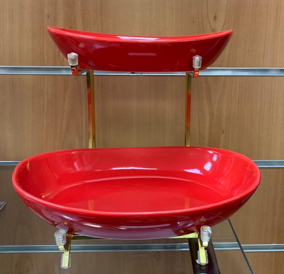 Présentoir 2 étages Porcelaine rouge ORIENT