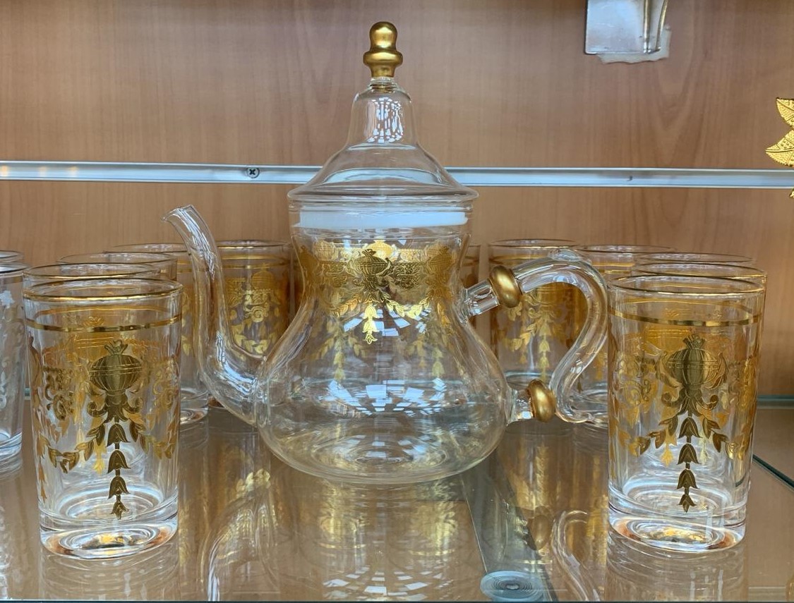Théière en verre +12 verres Gold SL