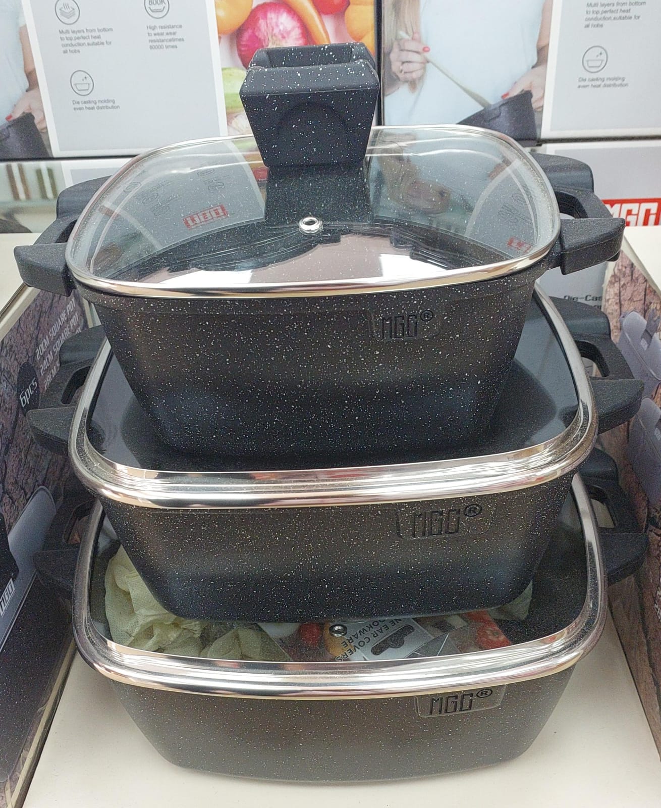 Faitout carré en céramique 20cm+24cm+28cm 5 coloris MGC