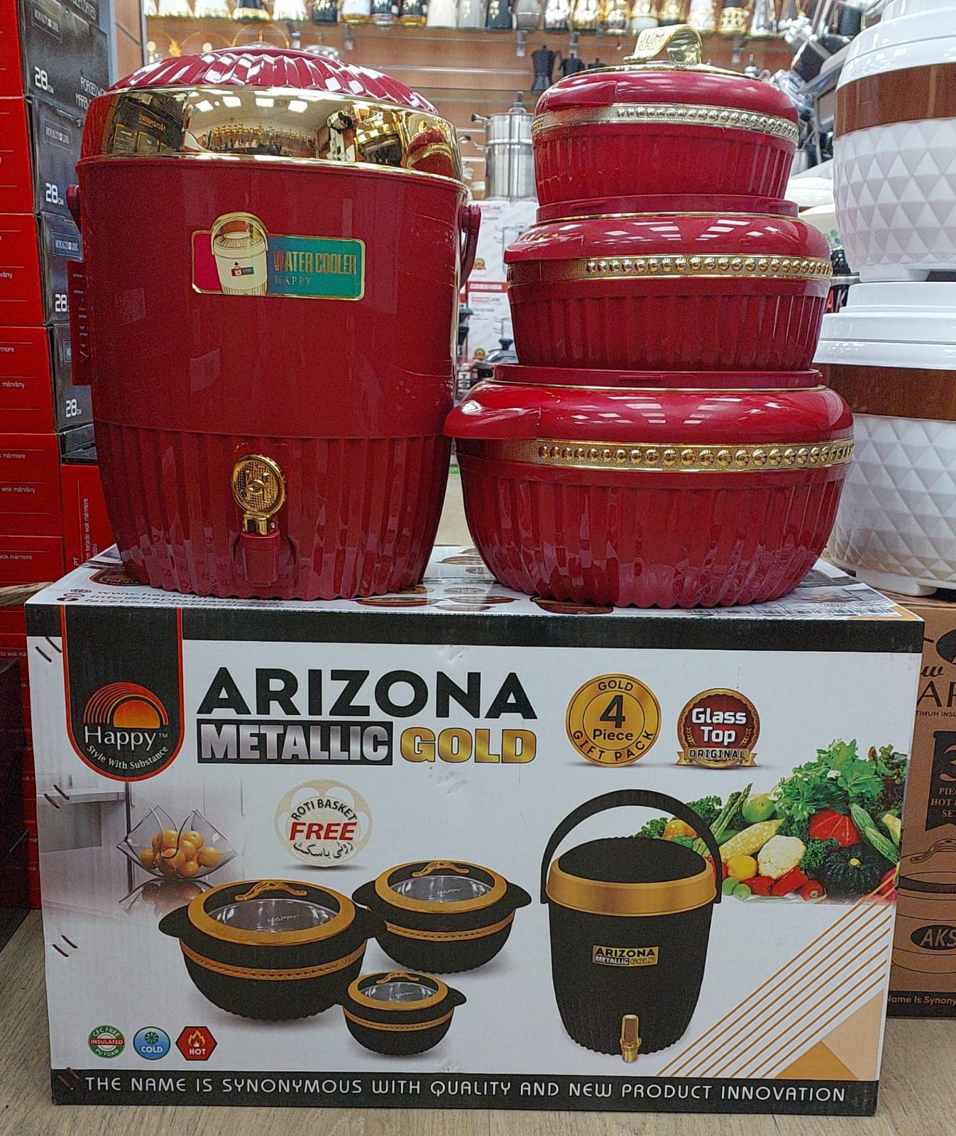 Thermos alimentaire Arizona Metallic Rouge/ Vert/ Noir par 4 