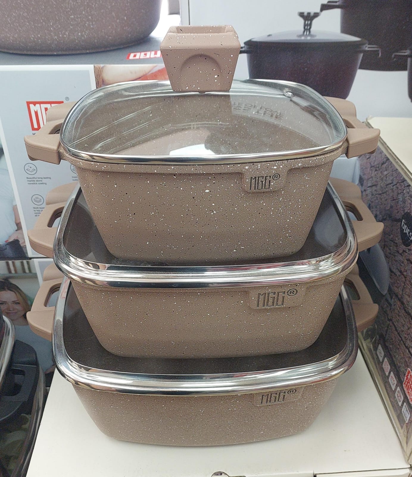 Faitout carré en céramique 20cm+24cm+28cm 5 coloris MGC