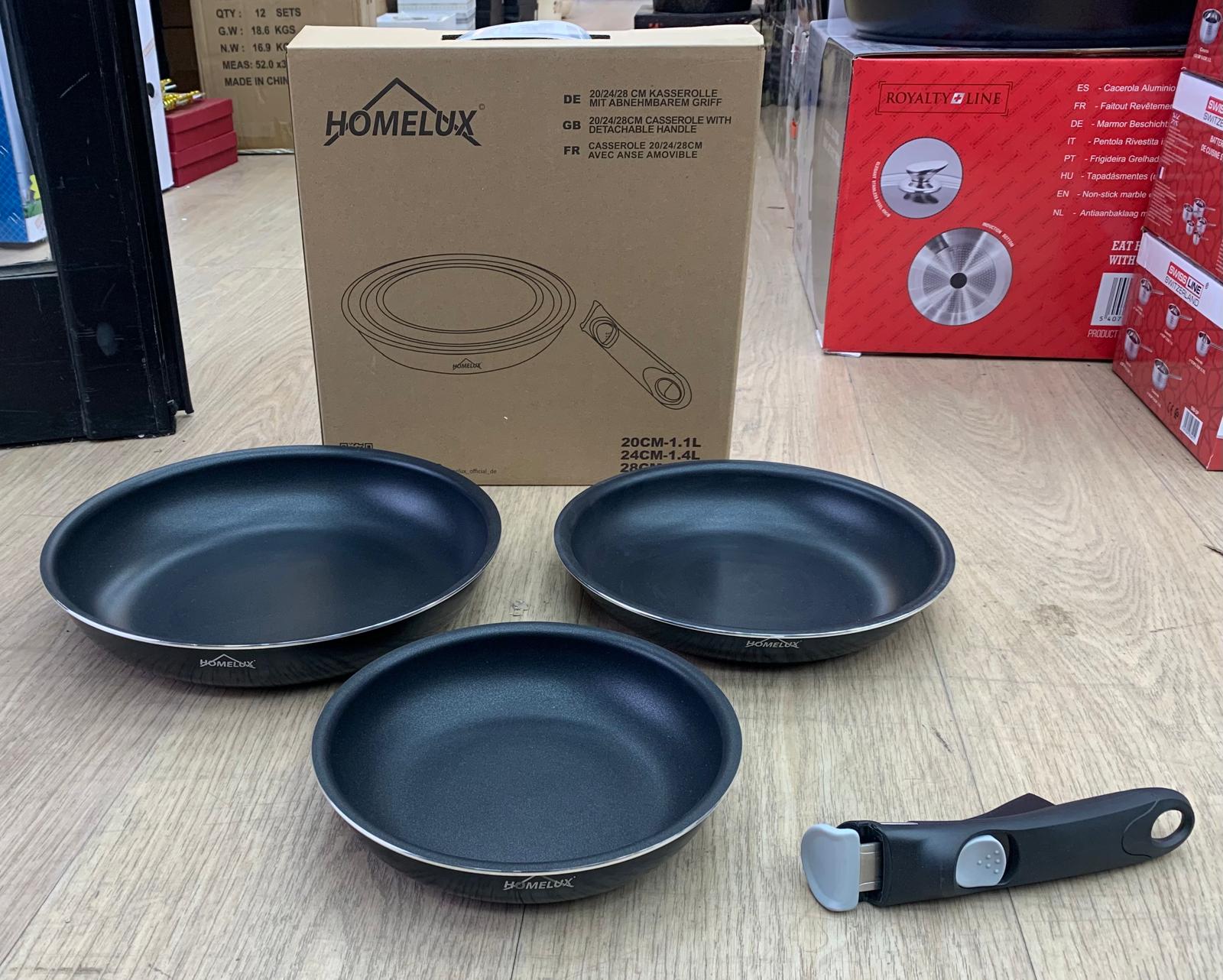 Poêle 3 pièces + 1 poignet amovible 20/24/28cm RB