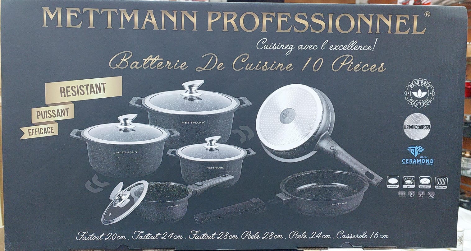 Batterie de cuisine revêtement céramique poignet amovible10 pièces Noir MT