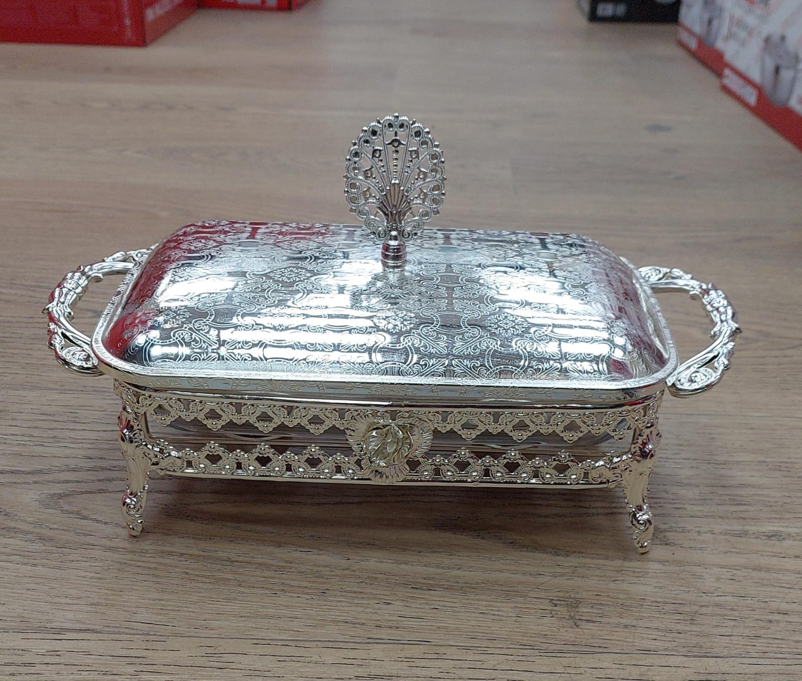 Chafing rectangle métal et verre avec 2 supports bougie DH