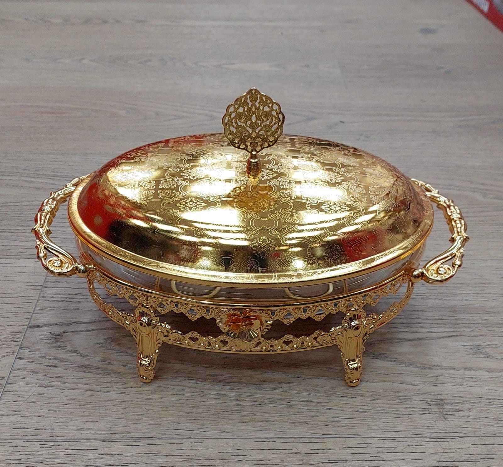 Chafing Ovale métal et verre avec 2 supports bougie DH