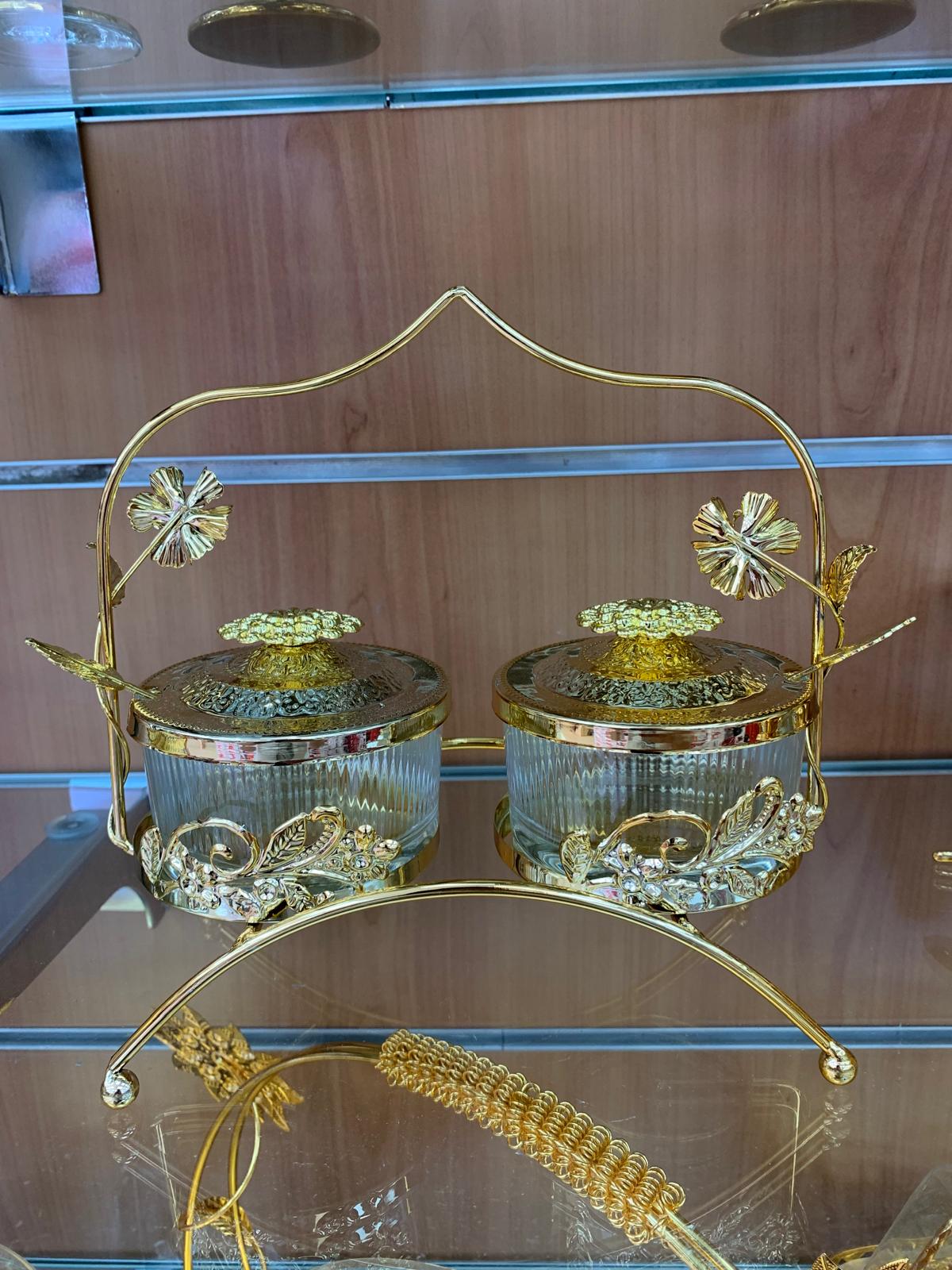 Sucrier double Verre et métal doré SU