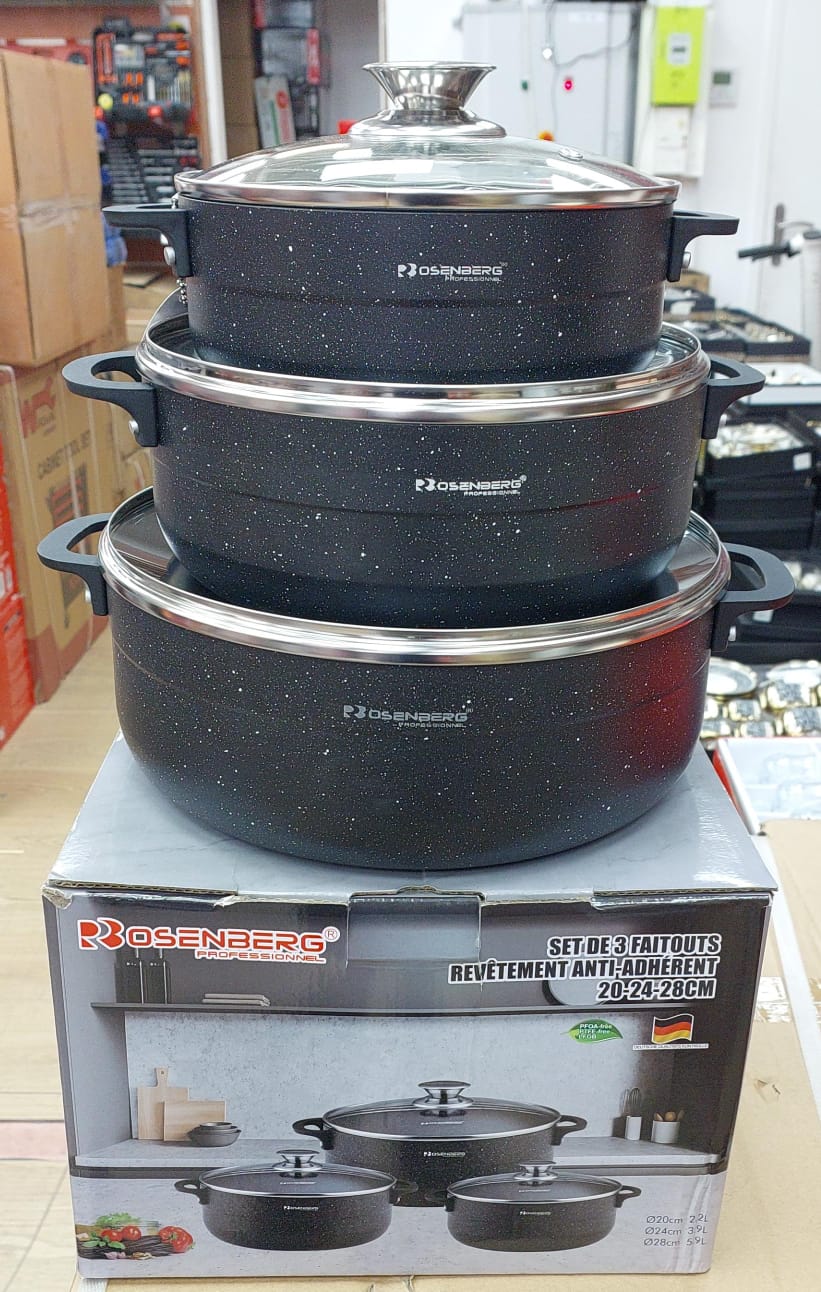 Faitout en pierre par 3 -20/24/28cm 2.2L/3.9L/5.9L RB