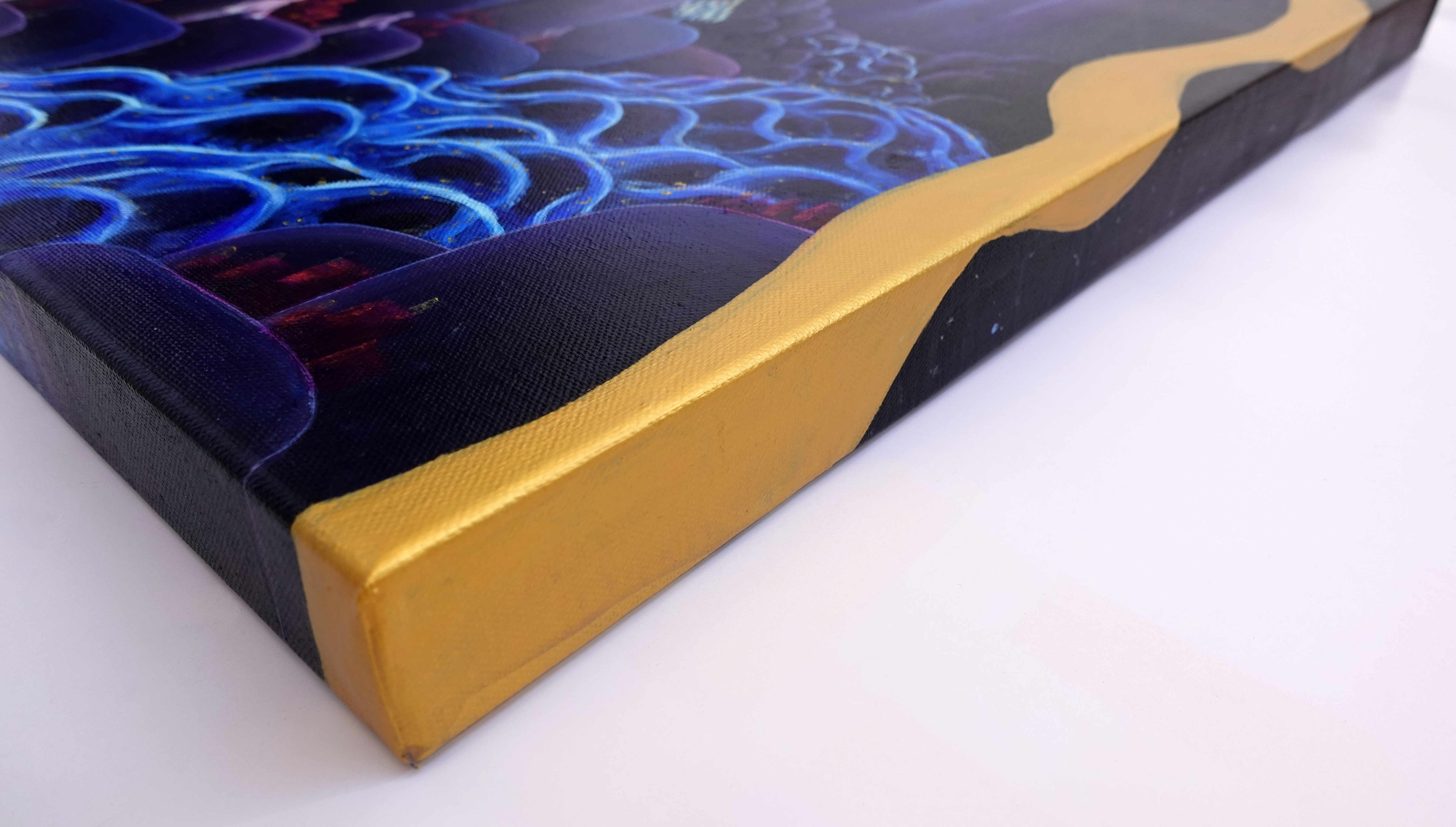 Water Spirit appears at night - abstract landscape acrylic painting on 3D cancas