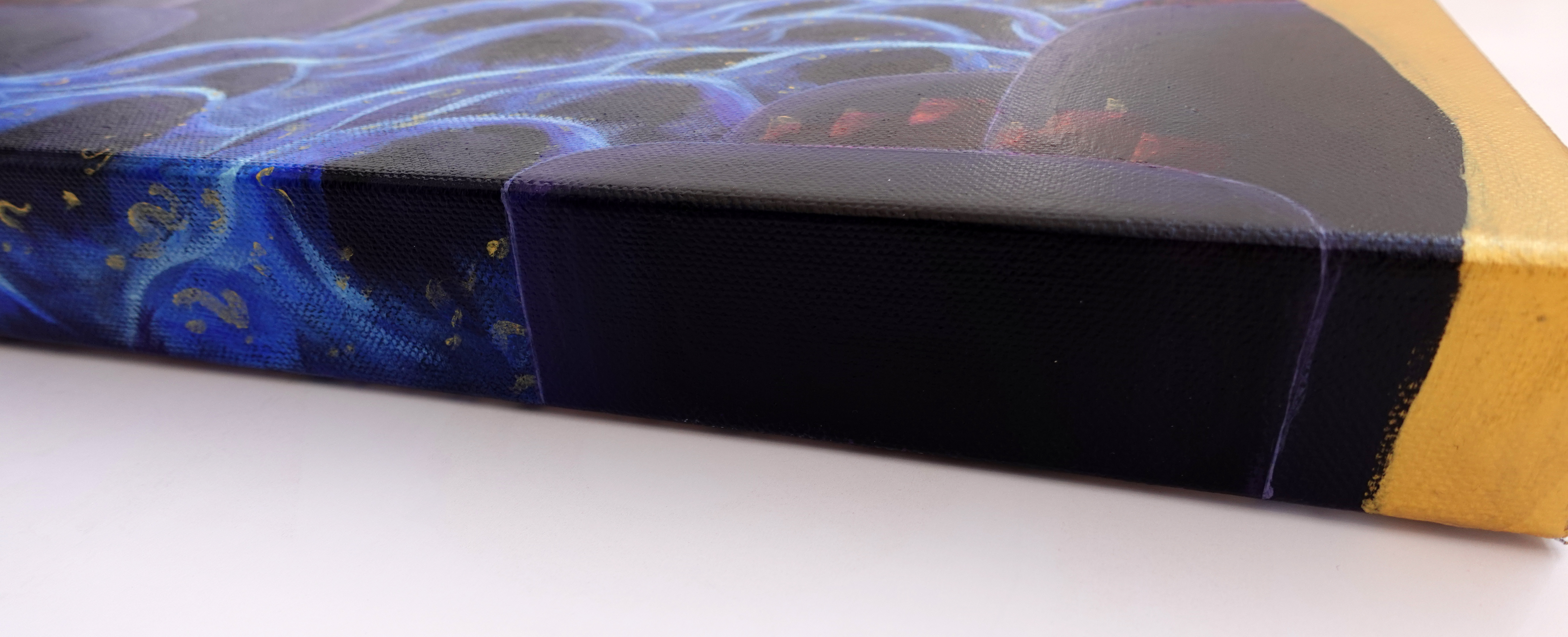 Water Spirit appears at night - abstract landscape acrylic painting on 3D cancas