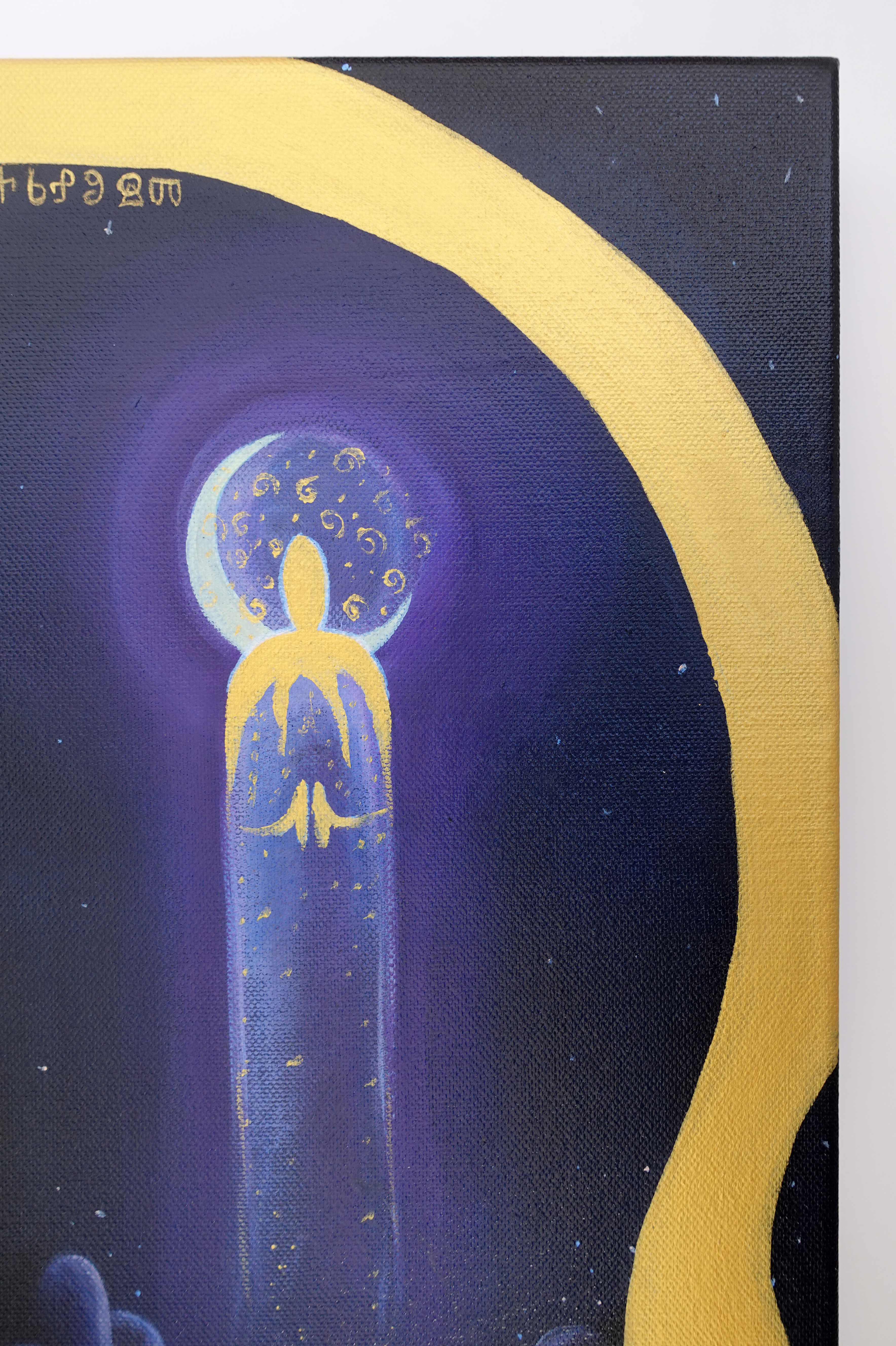Water Spirit appears at night - abstract landscape acrylic painting on 3D cancas