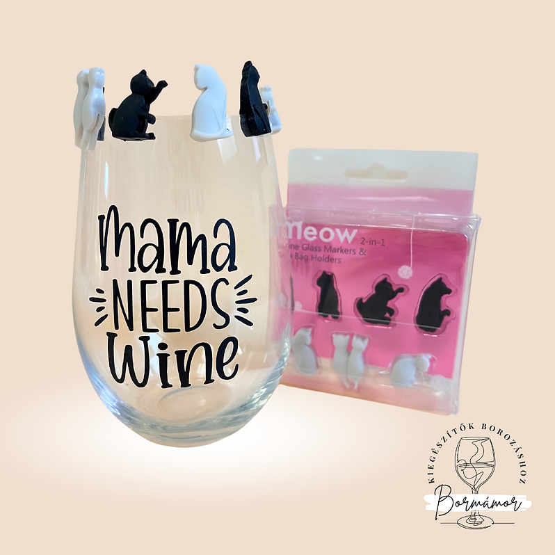 Macskás szilikon pohárjelölők - Wine Charms