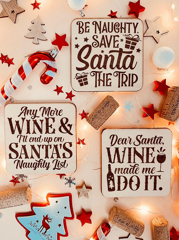 Karácsonyi gravírozott fa poháralátét