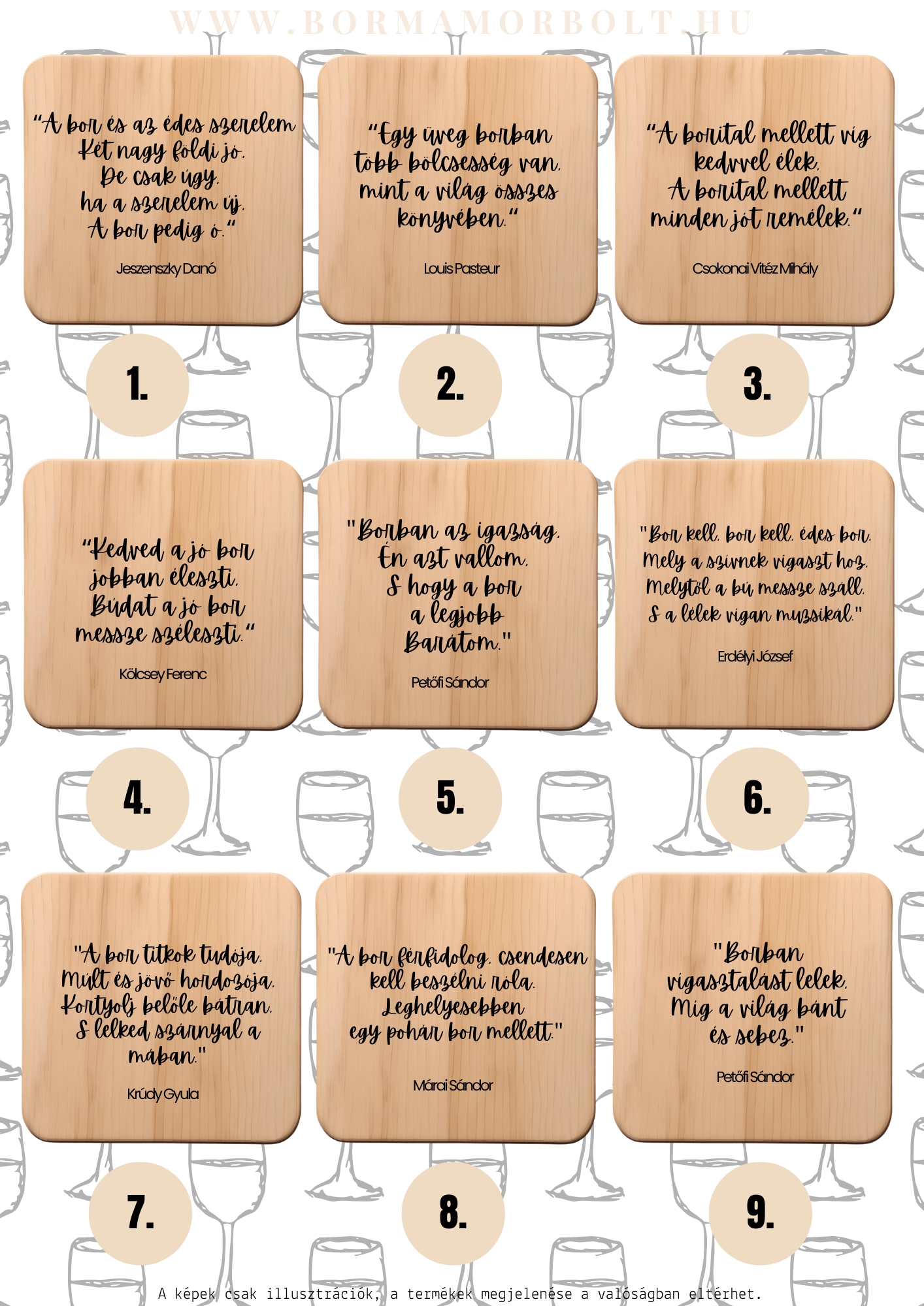 Gravírozott fa poháralátét idézettel