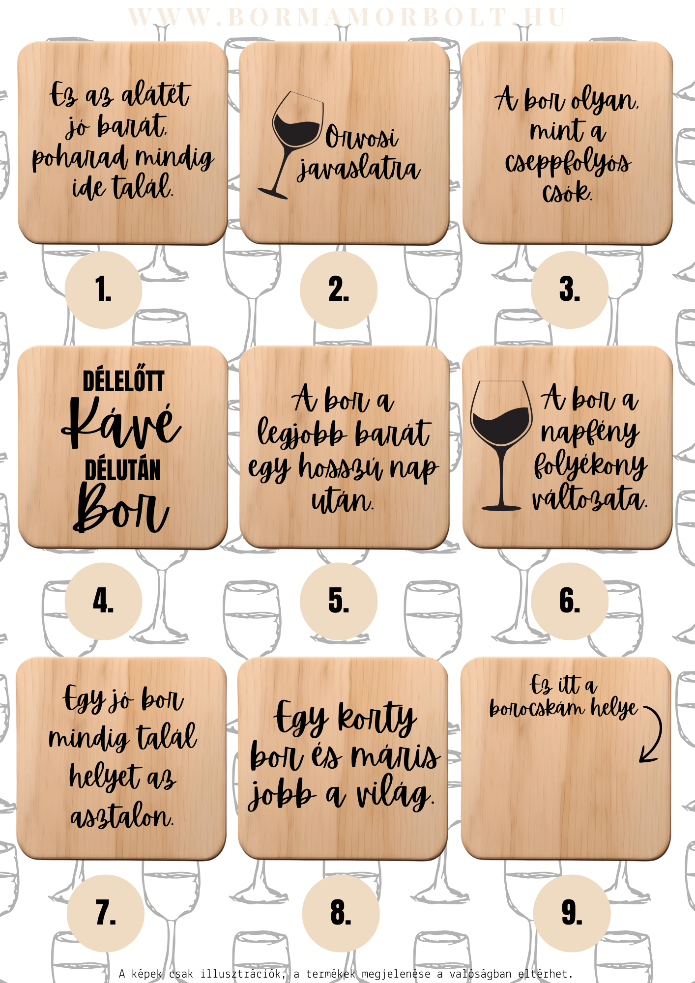 Gravírozott fa poháralátét csomag (4db)